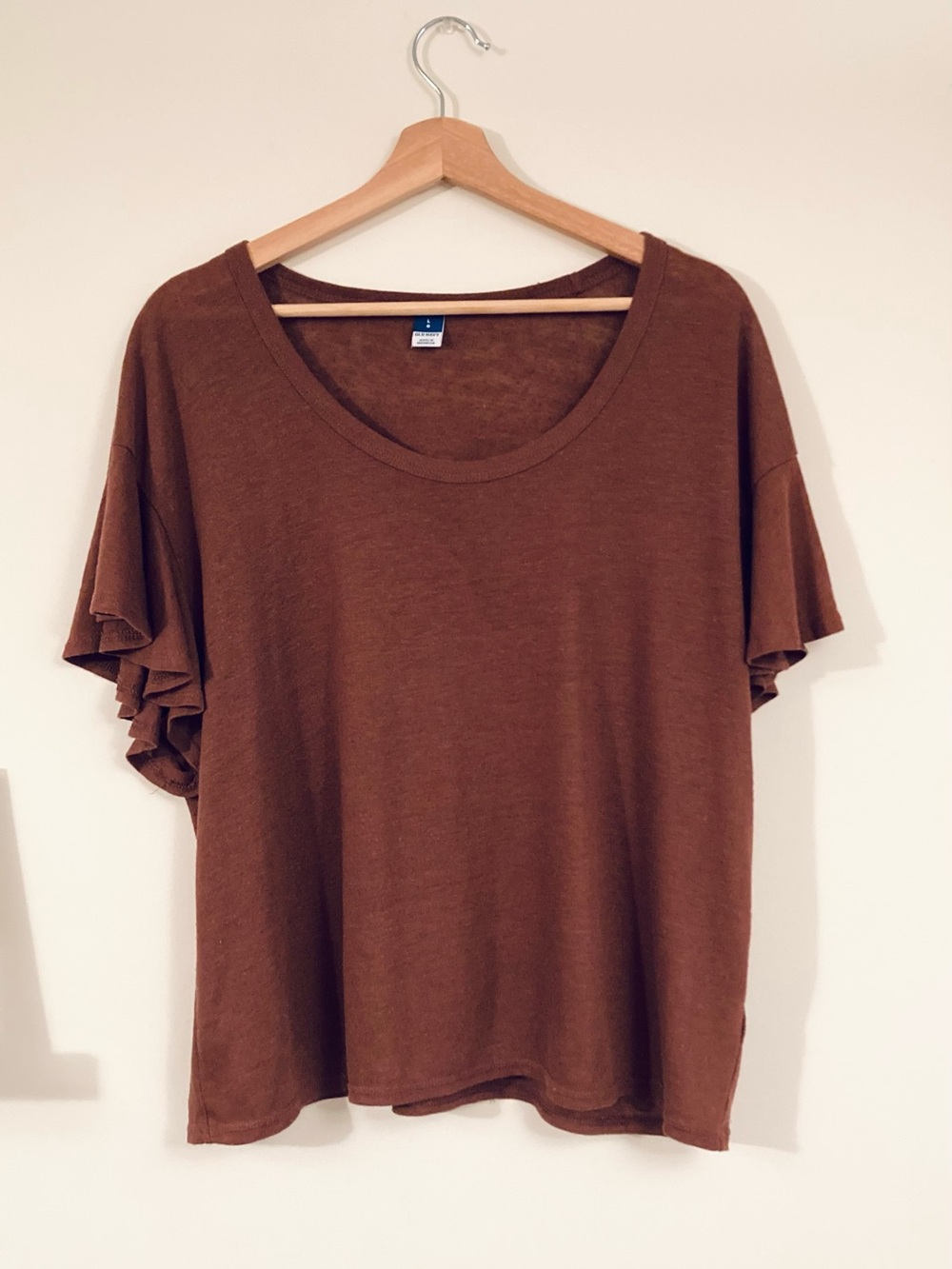 Old Navy Brown Ruffle Flutter Sleeve Women's Top Linen Blend Flowy